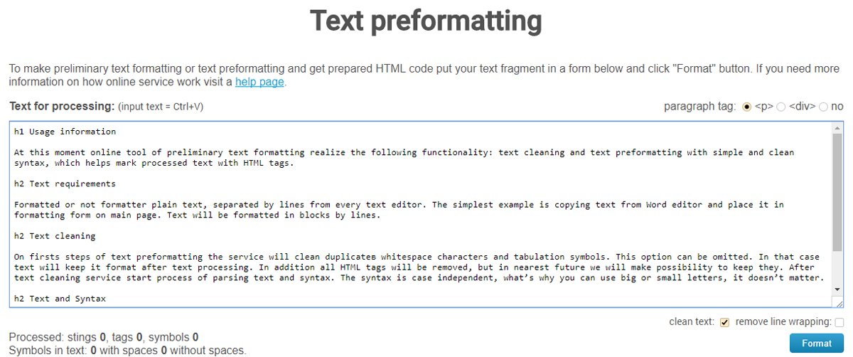 text preformatting